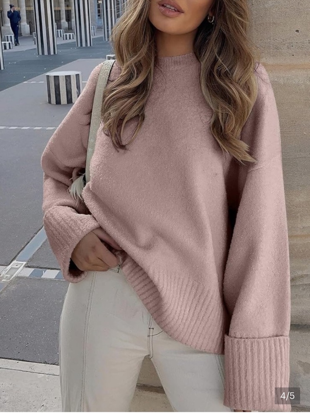 Anrabess NWT | Women's Oversized Fuzzy Knit Sweater - Dusty Pink | Size L